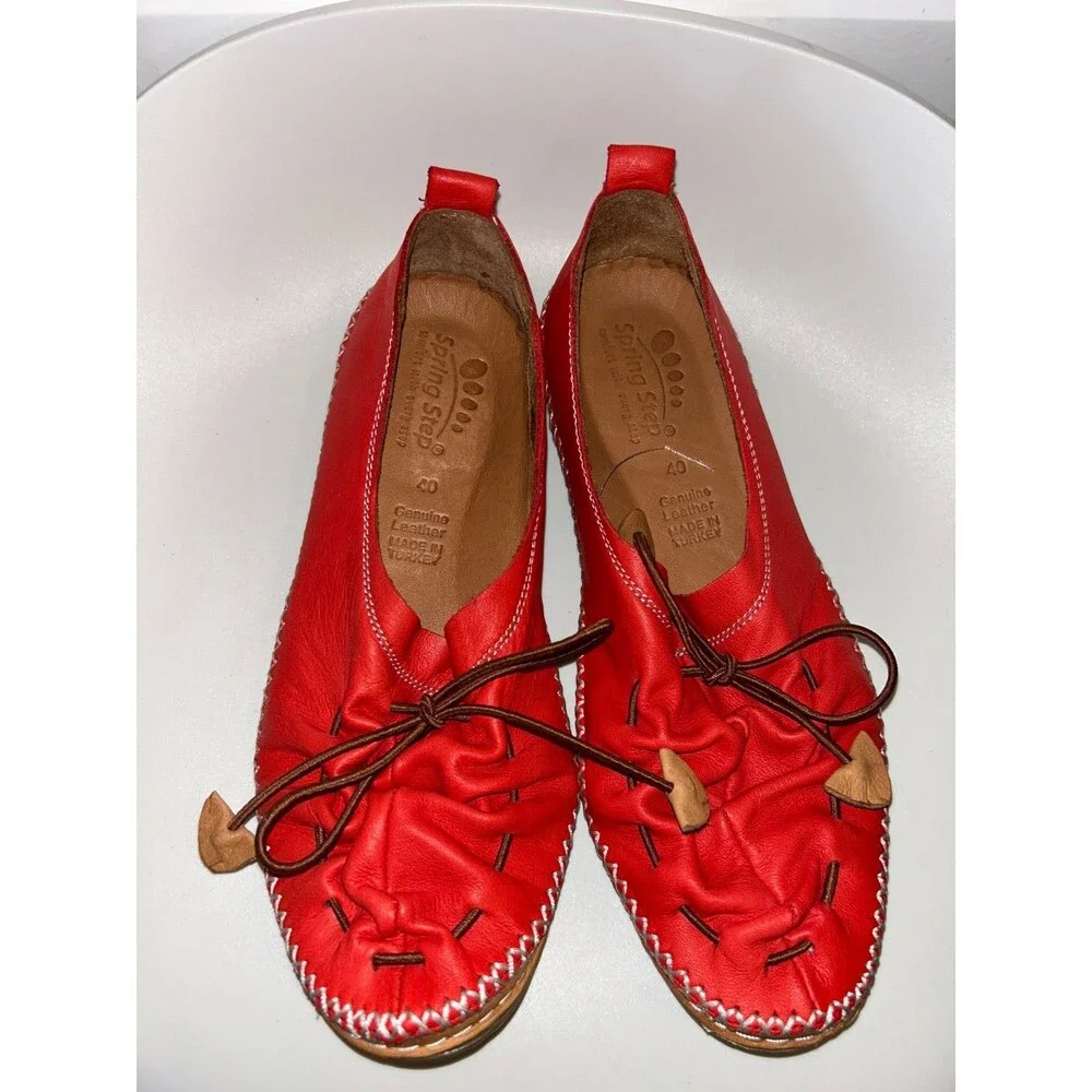 Spring Step Women’s Berna Slip On Loafer Shoe size 40/9 NWOT Genuine Leather Red